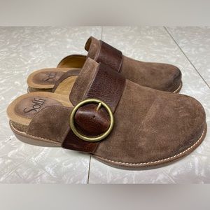 SOFFT Brown Billie Leather Clog Heel Mules Buckle Slip on size 7 comfort